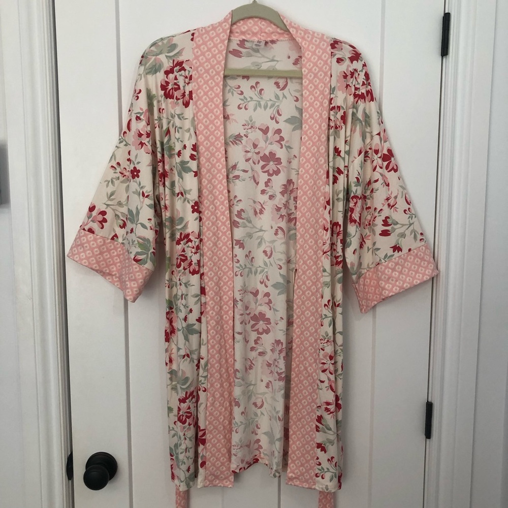Flora by Flora Nikrooz Womens Wrap Robe Bohemian Floral Print Kimono Loungewear